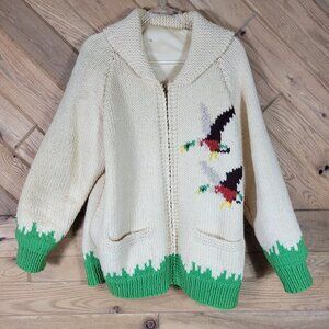 Vtg 50s Cowichan Mary Maxim Hand Knit Wool Sweater Duck Hunt Pheasant Hunting